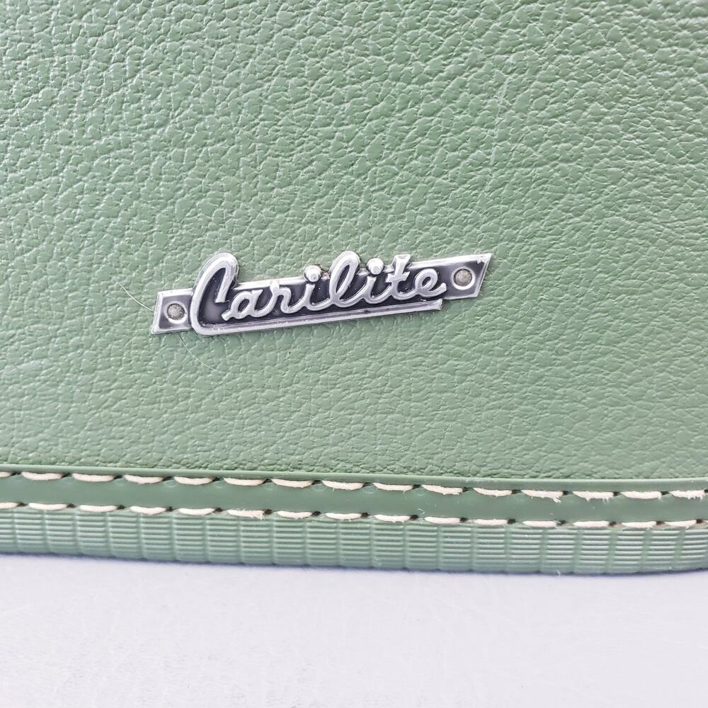 Vintage ‘70s Carilite Hard Shell Train Case Makeup Avocado Green No Key - Picture 13 of 14